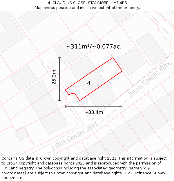 4, CLAUDIUS CLOSE, STANMORE, HA7 4PS: Plot and title map