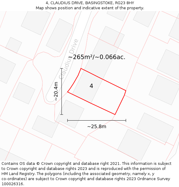 4, CLAUDIUS DRIVE, BASINGSTOKE, RG23 8HY: Plot and title map