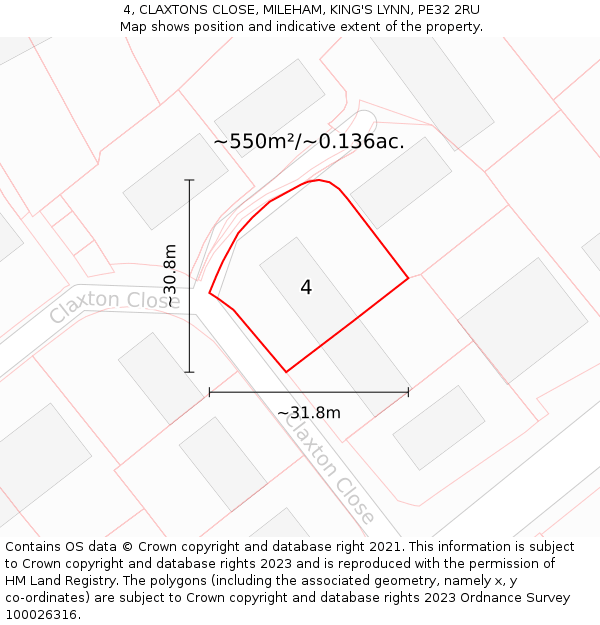 4, CLAXTONS CLOSE, MILEHAM, KING'S LYNN, PE32 2RU: Plot and title map