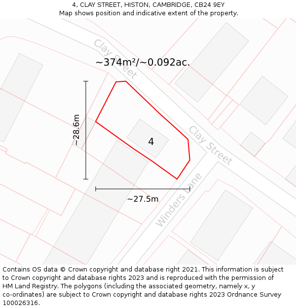 4, CLAY STREET, HISTON, CAMBRIDGE, CB24 9EY: Plot and title map