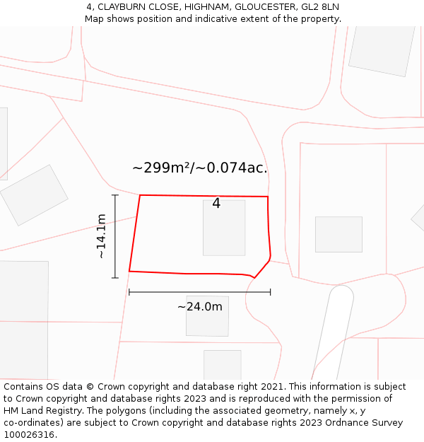 4, CLAYBURN CLOSE, HIGHNAM, GLOUCESTER, GL2 8LN: Plot and title map