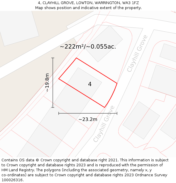 4, CLAYHILL GROVE, LOWTON, WARRINGTON, WA3 1FZ: Plot and title map
