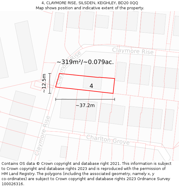 4, CLAYMORE RISE, SILSDEN, KEIGHLEY, BD20 0QQ: Plot and title map