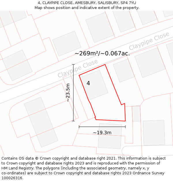 4, CLAYPIPE CLOSE, AMESBURY, SALISBURY, SP4 7YU: Plot and title map