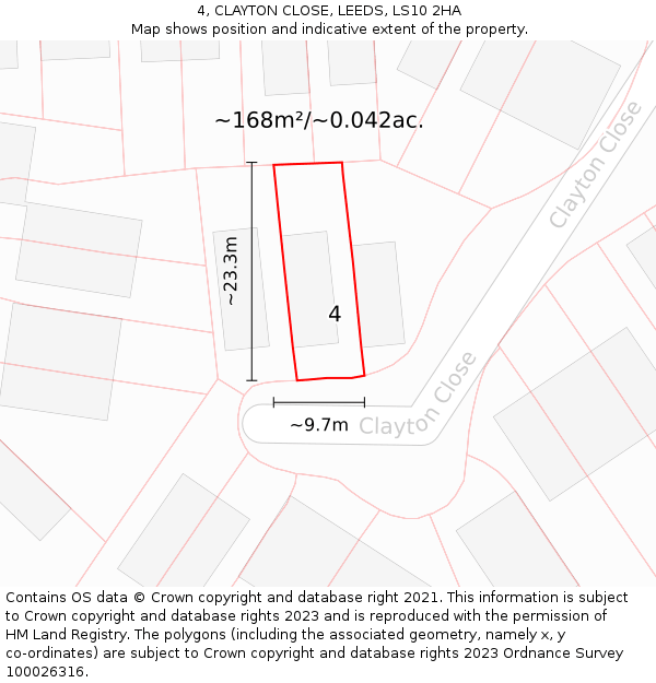 4, CLAYTON CLOSE, LEEDS, LS10 2HA: Plot and title map