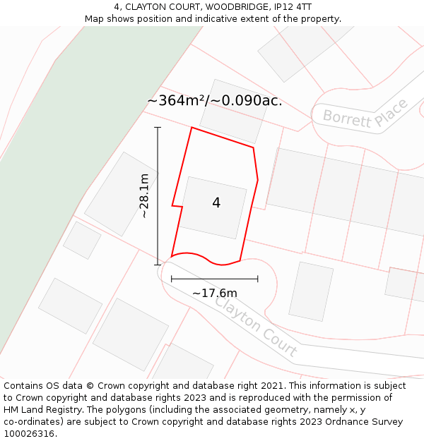 4, CLAYTON COURT, WOODBRIDGE, IP12 4TT: Plot and title map