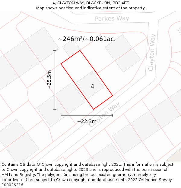 4, CLAYTON WAY, BLACKBURN, BB2 4FZ: Plot and title map