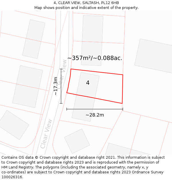 4, CLEAR VIEW, SALTASH, PL12 6HB: Plot and title map