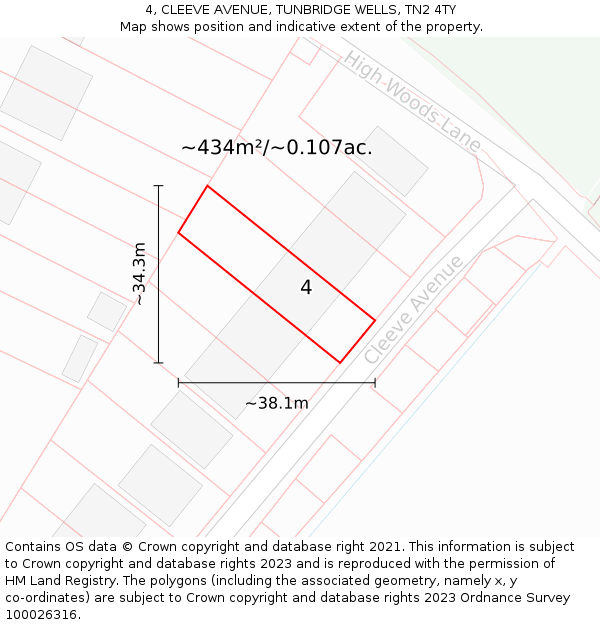 4, CLEEVE AVENUE, TUNBRIDGE WELLS, TN2 4TY: Plot and title map
