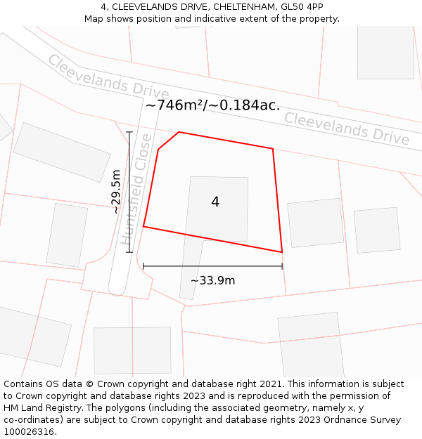 4, CLEEVELANDS DRIVE, CHELTENHAM, GL50 4PP: Plot and title map