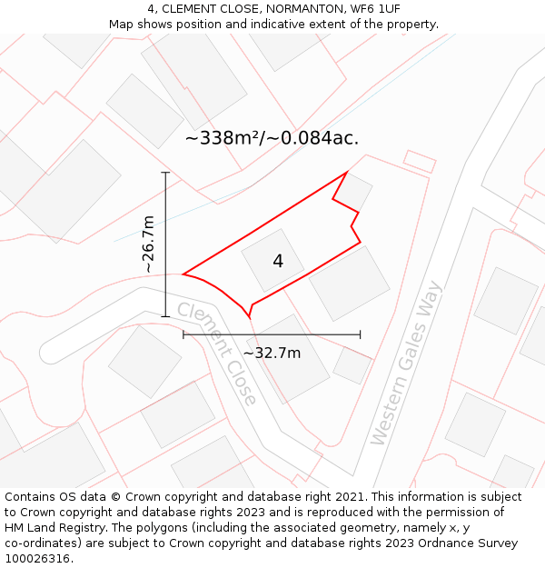 4, CLEMENT CLOSE, NORMANTON, WF6 1UF: Plot and title map