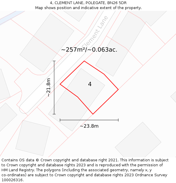 4, CLEMENT LANE, POLEGATE, BN26 5DR: Plot and title map