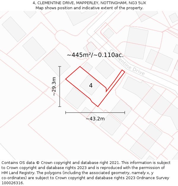4, CLEMENTINE DRIVE, MAPPERLEY, NOTTINGHAM, NG3 5UX: Plot and title map