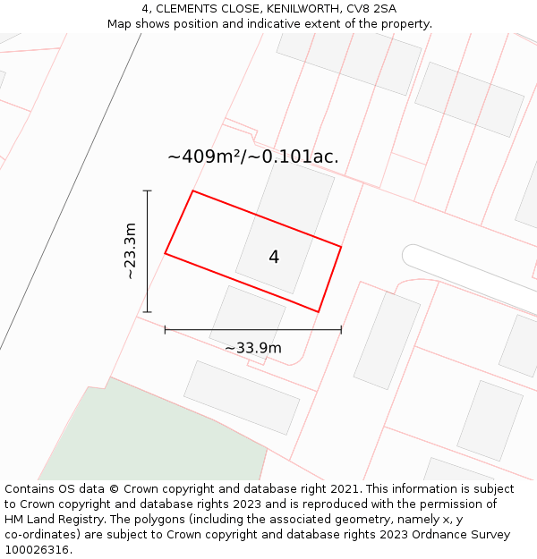 4, CLEMENTS CLOSE, KENILWORTH, CV8 2SA: Plot and title map