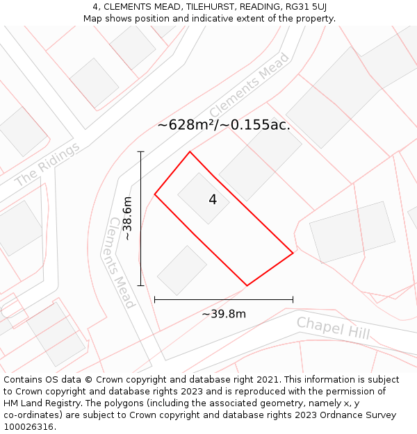 4, CLEMENTS MEAD, TILEHURST, READING, RG31 5UJ: Plot and title map