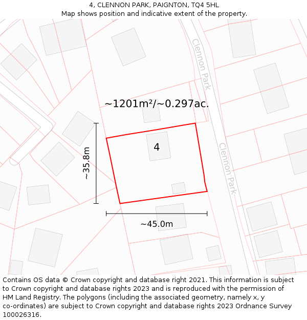 4, CLENNON PARK, PAIGNTON, TQ4 5HL: Plot and title map