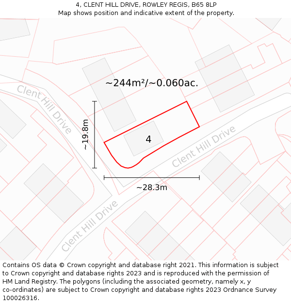 4, CLENT HILL DRIVE, ROWLEY REGIS, B65 8LP: Plot and title map