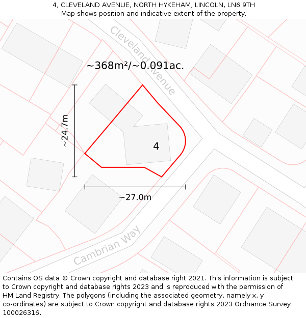 4, CLEVELAND AVENUE, NORTH HYKEHAM, LINCOLN, LN6 9TH: Plot and title map