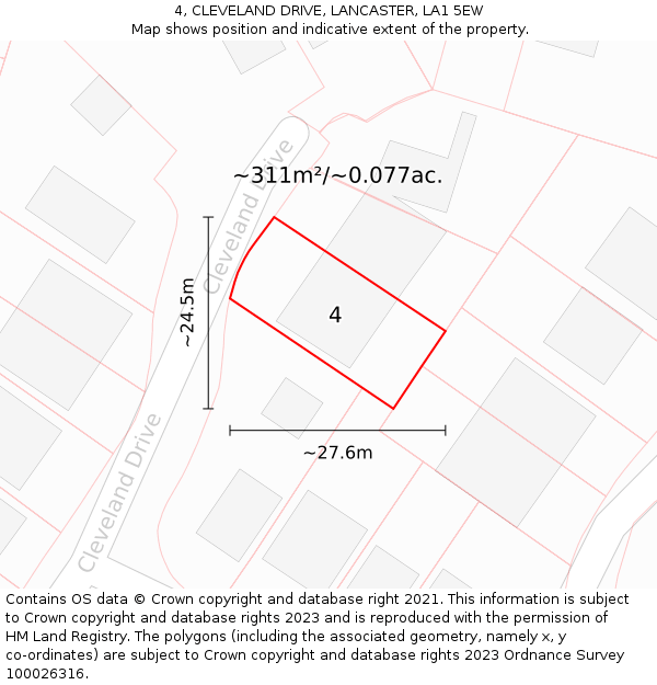 4, CLEVELAND DRIVE, LANCASTER, LA1 5EW: Plot and title map