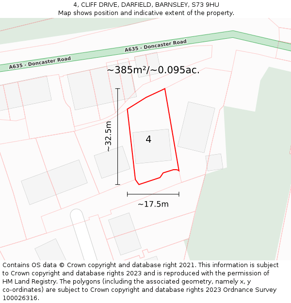4, CLIFF DRIVE, DARFIELD, BARNSLEY, S73 9HU: Plot and title map