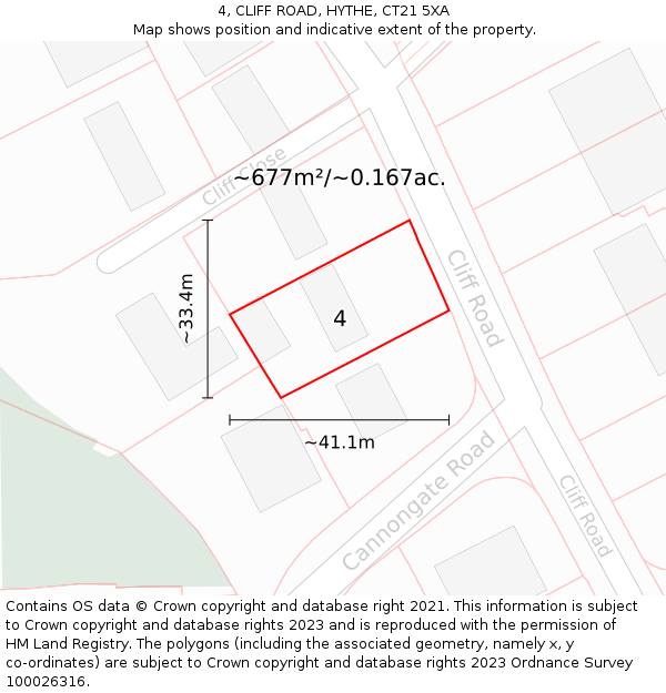 4, CLIFF ROAD, HYTHE, CT21 5XA: Plot and title map