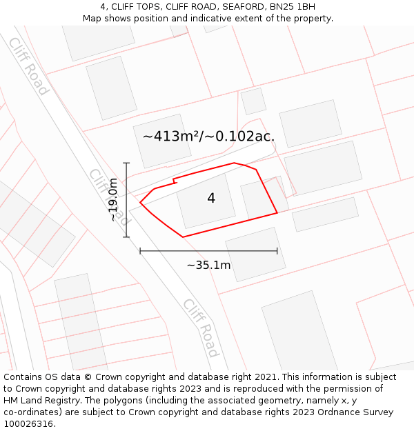 4, CLIFF TOPS, CLIFF ROAD, SEAFORD, BN25 1BH: Plot and title map