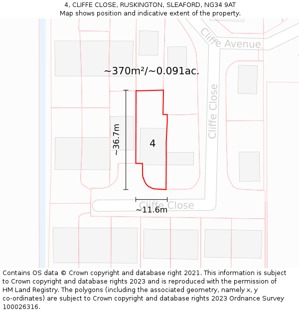 4, CLIFFE CLOSE, RUSKINGTON, SLEAFORD, NG34 9AT: Plot and title map