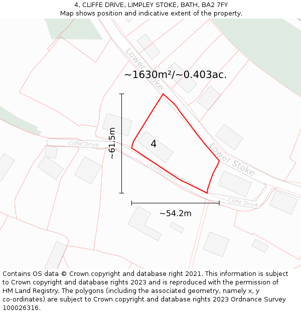 4, CLIFFE DRIVE, LIMPLEY STOKE, BATH, BA2 7FY: Plot and title map