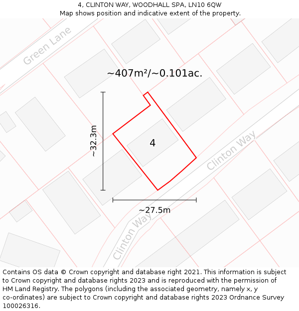 4, CLINTON WAY, WOODHALL SPA, LN10 6QW: Plot and title map