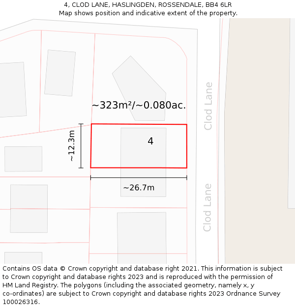 4, CLOD LANE, HASLINGDEN, ROSSENDALE, BB4 6LR: Plot and title map
