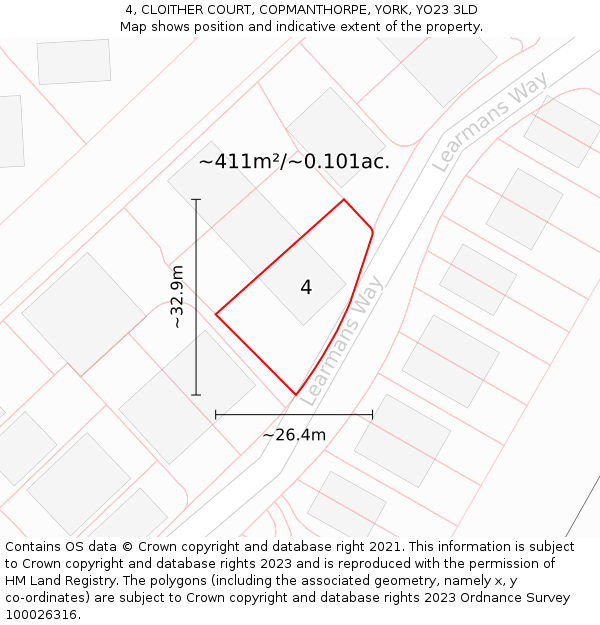 4, CLOITHER COURT, COPMANTHORPE, YORK, YO23 3LD: Plot and title map