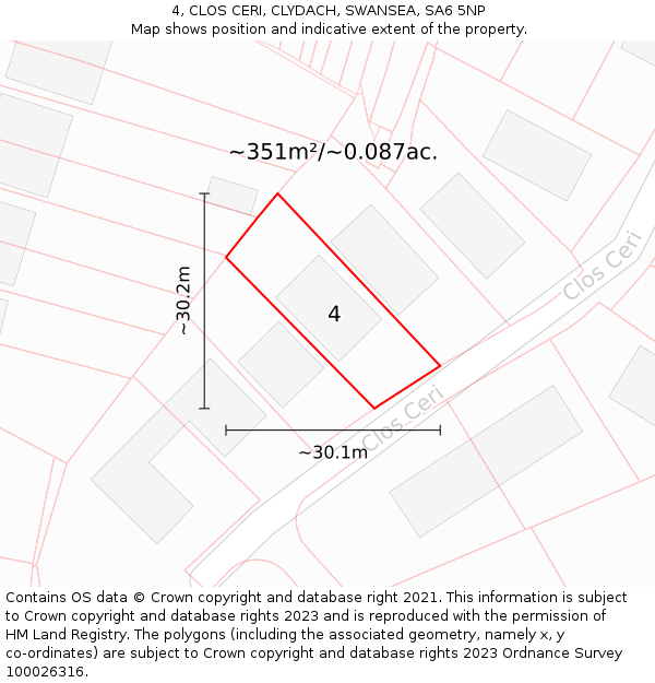 4, CLOS CERI, CLYDACH, SWANSEA, SA6 5NP: Plot and title map