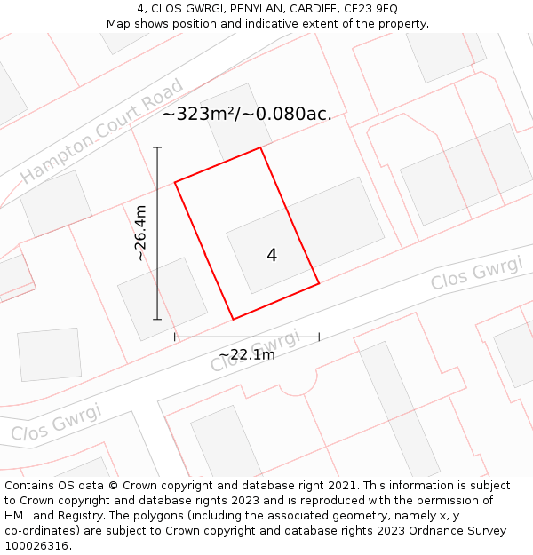 4, CLOS GWRGI, PENYLAN, CARDIFF, CF23 9FQ: Plot and title map