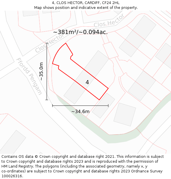 4, CLOS HECTOR, CARDIFF, CF24 2HL: Plot and title map