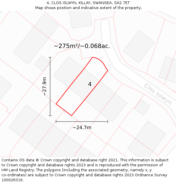 4, CLOS ISLWYN, KILLAY, SWANSEA, SA2 7ET: Plot and title map