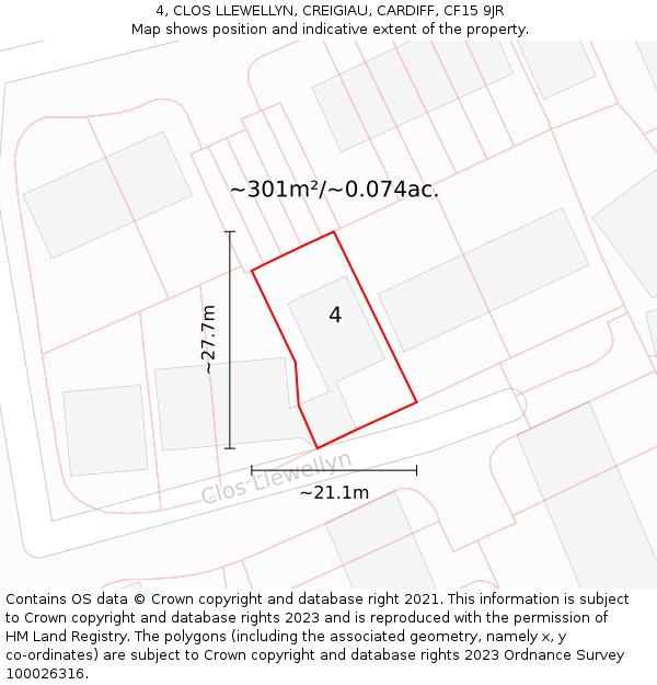 4, CLOS LLEWELLYN, CREIGIAU, CARDIFF, CF15 9JR: Plot and title map