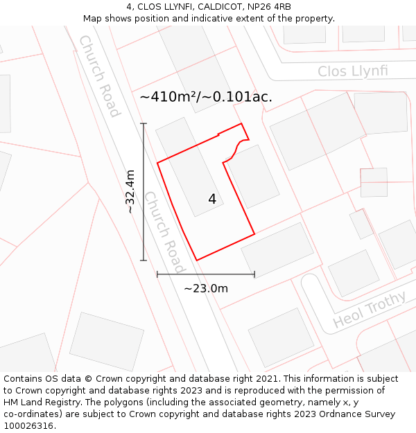 4, CLOS LLYNFI, CALDICOT, NP26 4RB: Plot and title map