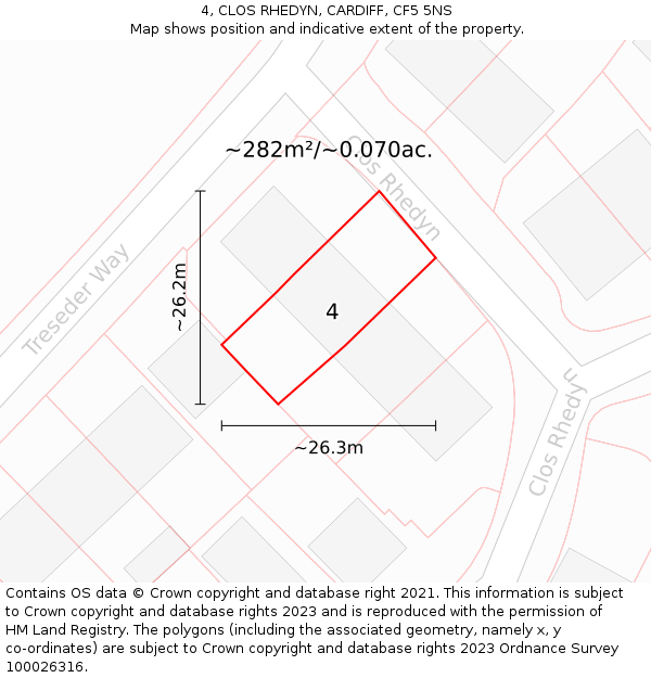 4, CLOS RHEDYN, CARDIFF, CF5 5NS: Plot and title map