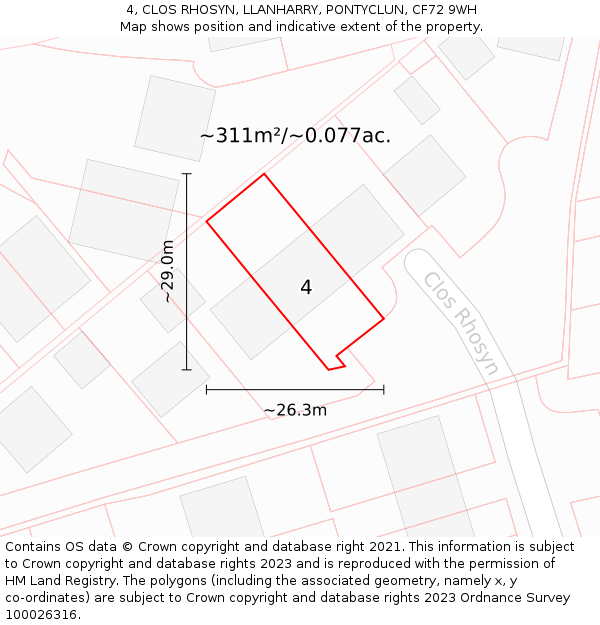 4, CLOS RHOSYN, LLANHARRY, PONTYCLUN, CF72 9WH: Plot and title map