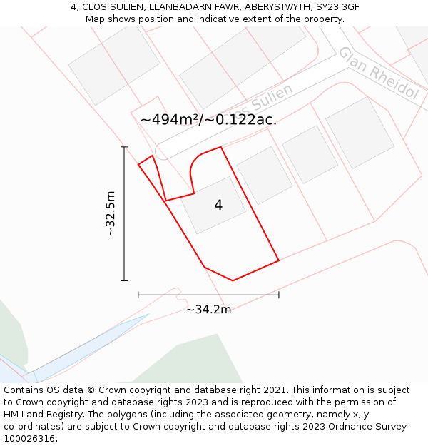 4, CLOS SULIEN, LLANBADARN FAWR, ABERYSTWYTH, SY23 3GF: Plot and title map
