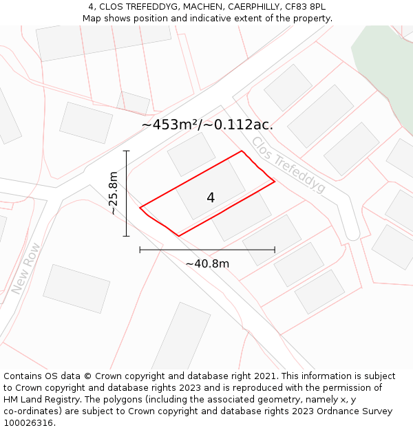 4, CLOS TREFEDDYG, MACHEN, CAERPHILLY, CF83 8PL: Plot and title map