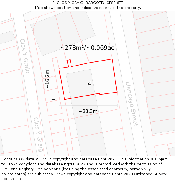 4, CLOS Y GRAIG, BARGOED, CF81 8TT: Plot and title map
