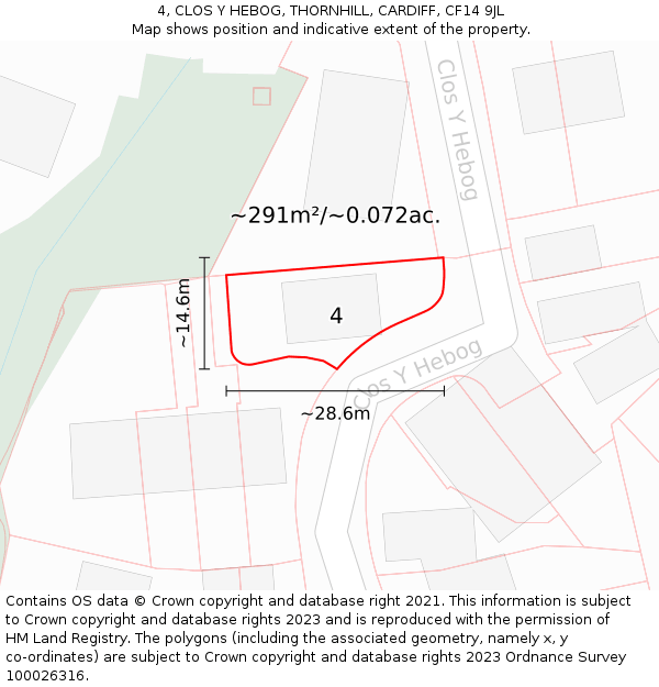 4, CLOS Y HEBOG, THORNHILL, CARDIFF, CF14 9JL: Plot and title map