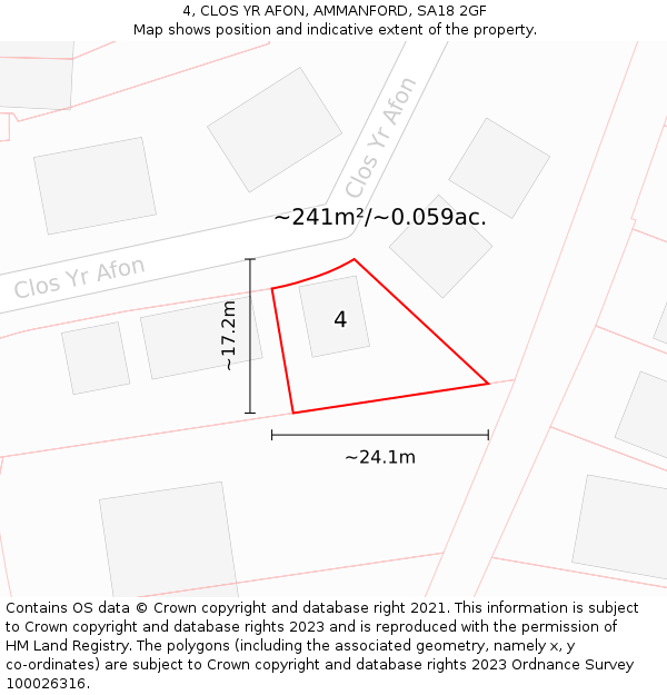 4, CLOS YR AFON, AMMANFORD, SA18 2GF: Plot and title map