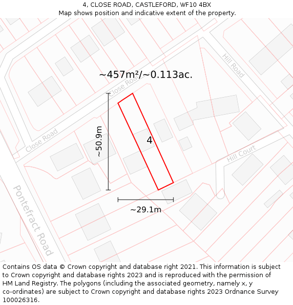 4, CLOSE ROAD, CASTLEFORD, WF10 4BX: Plot and title map