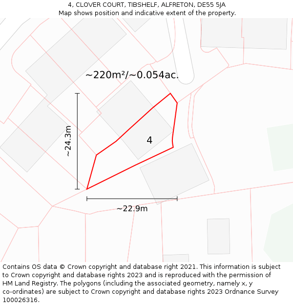 4, CLOVER COURT, TIBSHELF, ALFRETON, DE55 5JA: Plot and title map