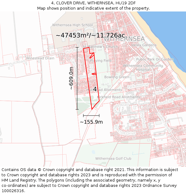 4, CLOVER DRIVE, WITHERNSEA, HU19 2DF: Plot and title map