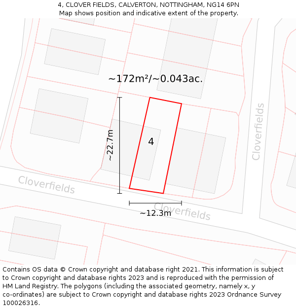 4, CLOVER FIELDS, CALVERTON, NOTTINGHAM, NG14 6PN: Plot and title map