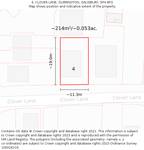4, CLOVER LANE, DURRINGTON, SALISBURY, SP4 8FG: Plot and title map