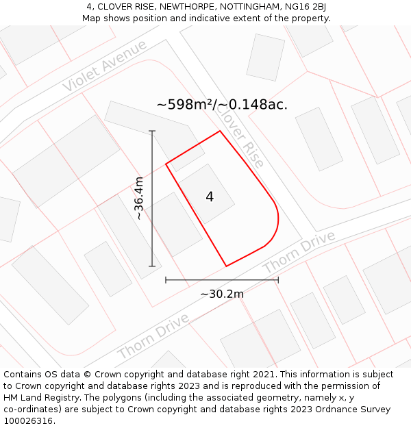 4, CLOVER RISE, NEWTHORPE, NOTTINGHAM, NG16 2BJ: Plot and title map
